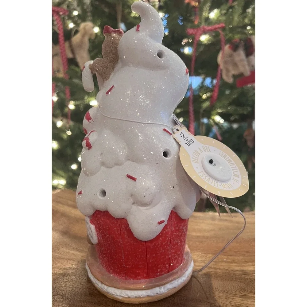 Whimsical Christmas Gingerbread & Candy Cane Ceramic Light-Up Holiday Decoration